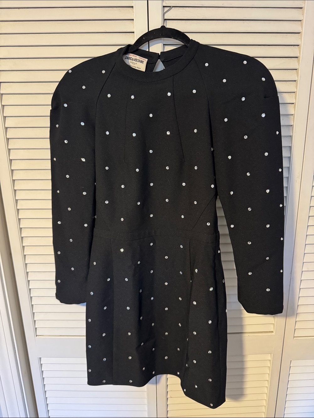 Zadig & Voltaire Black Long-Sleeve Mini Dress with Rhinestone Dots